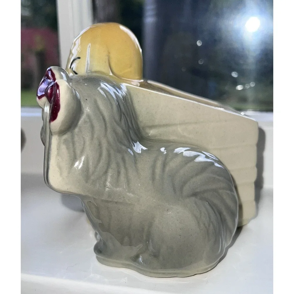 Vintage Shawnee Puppy Dog Planter Yellow Gray Pink Bow  USA 611 ~ SUPER CUTE!‎